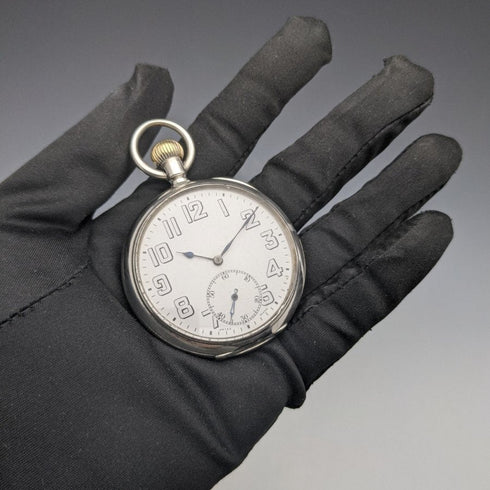 1918年 アンティーク 動作品 ゼニス 純銀ケース ミリタリースタイル 懐中時計