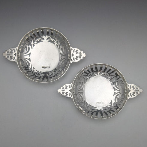 1901 British Antique Pure Silver (925 Silver) Bonbon Dish Pair Diameter 90mm Josiah Williams
