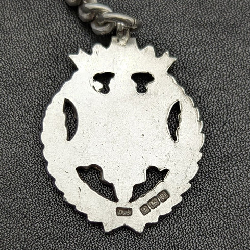 Around 1900 British Antique Pure Silver (925 Silver) Albert Chain 56g Pure Silver Emblem Fob