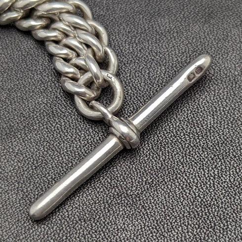 Around 1900 British Antique Pure Silver (925 Silver) Albert Chain 56g Pure Silver Emblem Fob