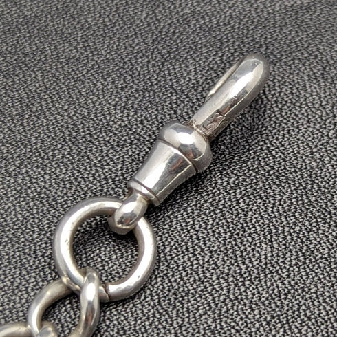 Around 1900 British Antique Pure Silver (925 Silver) Albert Chain 56g Pure Silver Emblem Fob