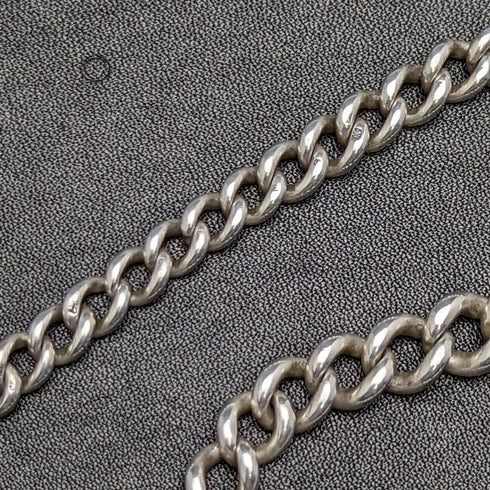 Around 1900 British Antique Pure Silver (925 Silver) Albert Chain 56g Pure Silver Emblem Fob