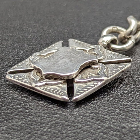 Around 1900 British Antique Pure Silver (925 Silver) Albert Chain Extra Thick 73g Pure Silver Double Sided Fob