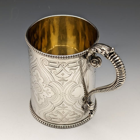 1864 British Antique Pure Silver (925 Silver) Mug Cup 154g Robert Harper