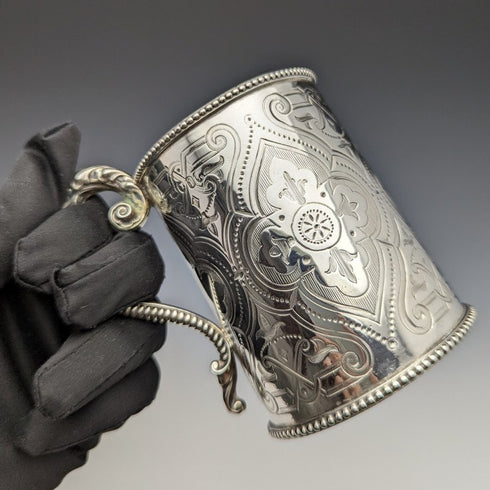 1864 British Antique Pure Silver (925 Silver) Mug Cup 154g Robert Harper