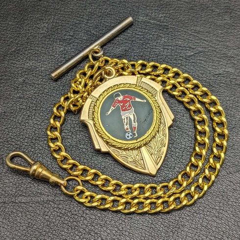 UK Gold Plated Albert Chain 43g Soccer Medal Fob