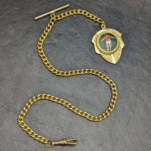 UK Gold Plated Albert Chain 43g Soccer Medal Fob