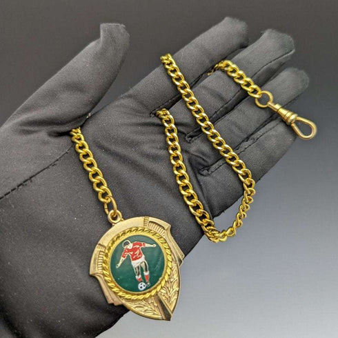 UK Gold Plated Albert Chain 43g Soccer Medal Fob