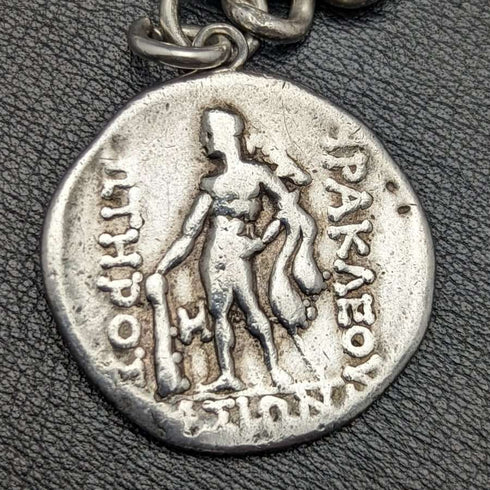 1900年頃 英国アンティーク 純銀(925シルバー)アルバートチェーン 62g ローマ銀貨フォブ