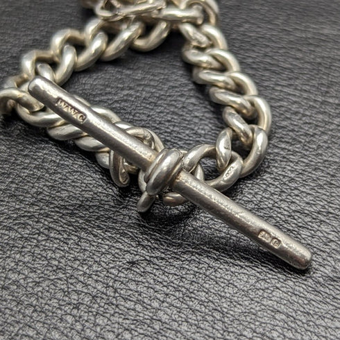 1900年頃 英国アンティーク 純銀(925シルバー)極太アルバートチェーン 75g 純銀インゴットフォブ