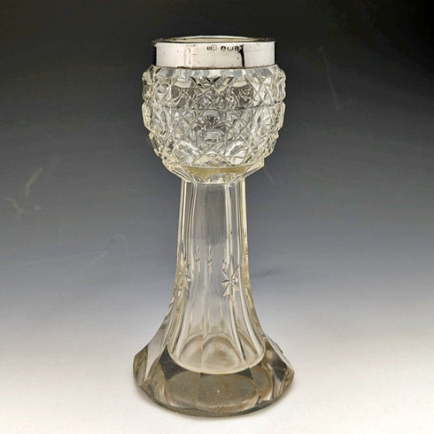 1910 British antique sterling silver decorated cut glass vase 383g CC May & Sons