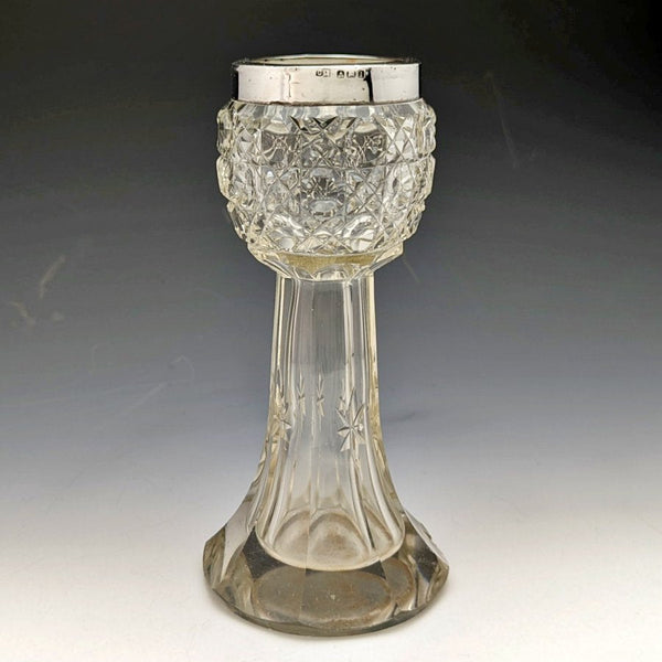 1910 British antique sterling silver decorated cut glass vase 383g CC May & Sons
