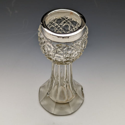 1910 British antique sterling silver decorated cut glass vase 383g CC May & Sons
