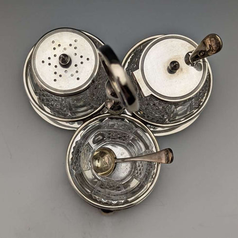 Around 1902 British antique pure silver & cut glass seasoning set 366g ELKINGTON & Co