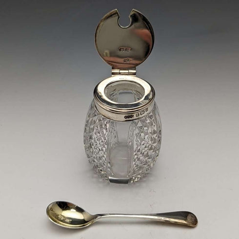 Around 1902 British antique pure silver & cut glass seasoning set 366g ELKINGTON & Co