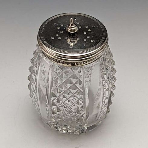Around 1902 British antique pure silver & cut glass seasoning set 366g ELKINGTON & Co
