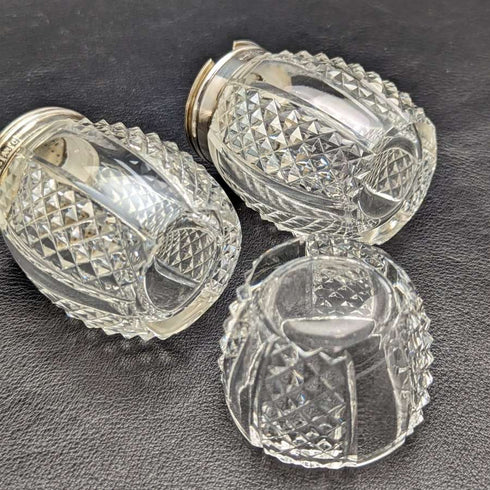 Around 1902 British antique pure silver & cut glass seasoning set 366g ELKINGTON & Co