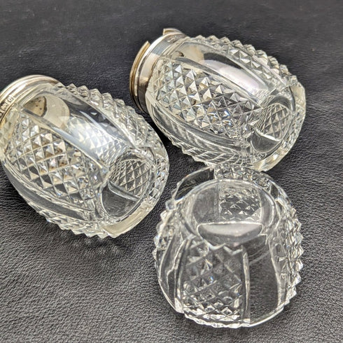 1902 年左右英國古董純銀和切割玻璃調味料套裝 366 克 ELKINGTON & Co