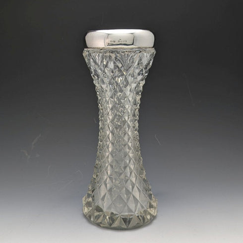 1901 British antique pure silver decorated cut glass vase 598g GE Walton & Co