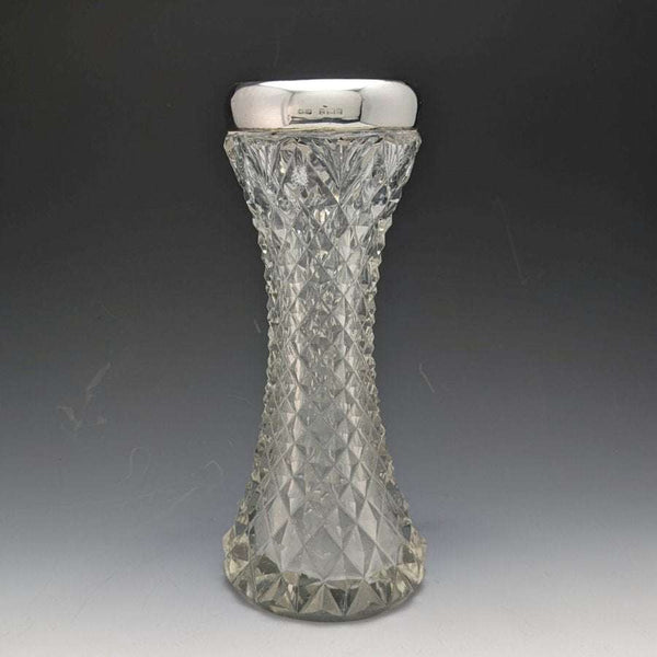 1901年 英国アンティーク 純銀装飾 カットグラス 花瓶 598g GE Walton & Co