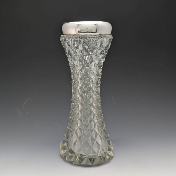 1901 British antique pure silver decorated cut glass vase 598g GE Walton & Co