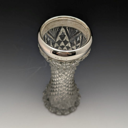 1901 British antique pure silver decorated cut glass vase 598g GE Walton & Co