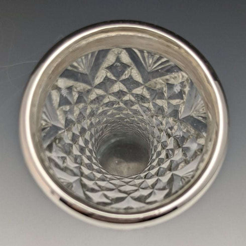 1901年 英国古董 纯银装饰切工玻璃花瓶 598g GE Walton & Co