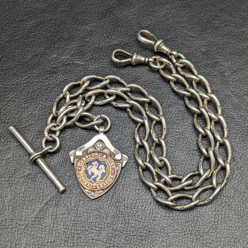 1899年頃 英国アンティーク 純銀(925シルバー)ダブルアルバートチェーン 57g メダルフォブ