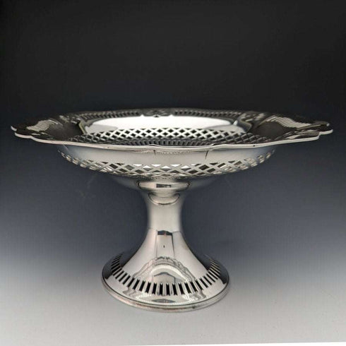 Frutero / compotera vintage de plata de ley (925) británica, 1938, diámetro 26 cm, 470 g, Joseph Gloster Ltd