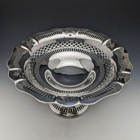 Frutero / compotera vintage de plata de ley (925) británica, 1938, diámetro 26 cm, 470 g, Joseph Gloster Ltd