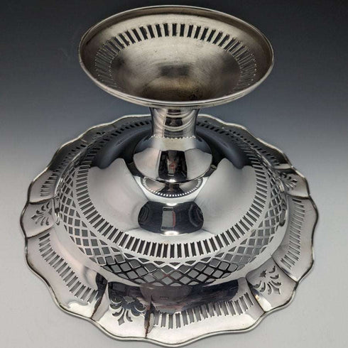 Frutero / compotera vintage de plata de ley (925) británica, 1938, diámetro 26 cm, 470 g, Joseph Gloster Ltd