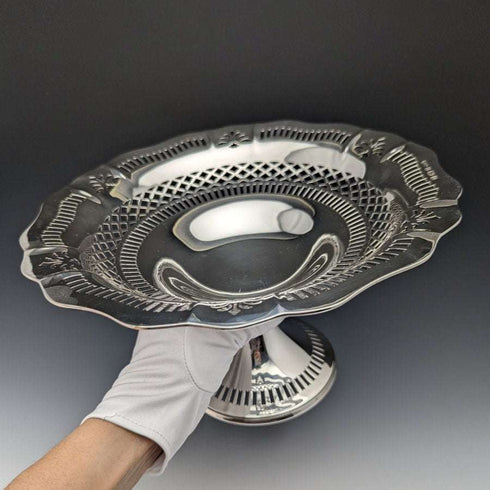 Frutero / compotera vintage de plata de ley (925) británica, 1938, diámetro 26 cm, 470 g, Joseph Gloster Ltd