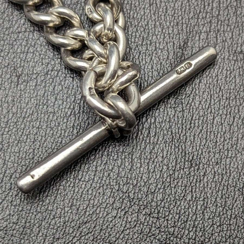 1920s British Antique Extra Thick Pure Silver (925 Silver) Albert Chain 75g Medal Fob