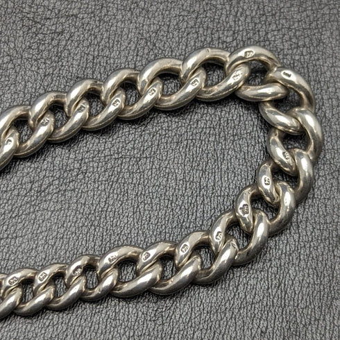 1920年代 英国アンティーク 極太 純銀(925シルバー)アルバートチェーン 75g メダルフォブ