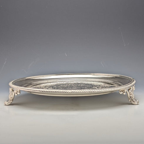1863 British Antique Pure Silver (925 Silver) Salva Diameter 21cm 350g Hawkesworth Eyre
