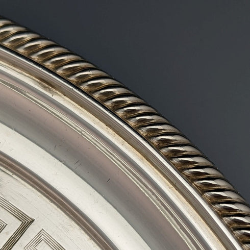 1863 British Antique Pure Silver (925 Silver) Salva Diameter 21cm 350g Hawkesworth Eyre