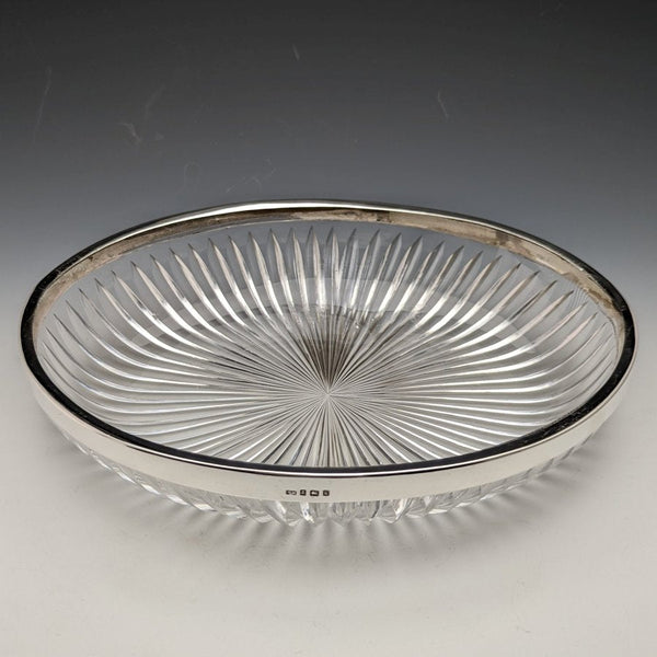 1909 British Antique Pure Silver Decorated Large Cut Glass Bowl 1265g Henry Manton
