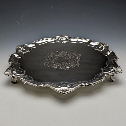 1904 British Antique Pure Silver (925 Silver) Salva Diameter 24.5cm 454g William Hutton