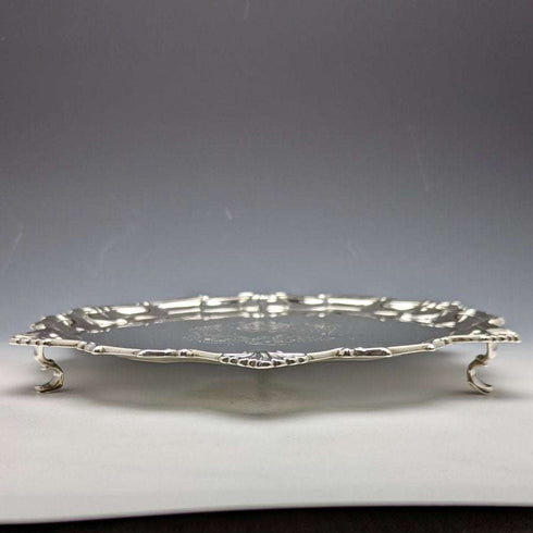 1904 British Antique Pure Silver (925 Silver) Salva Diameter 24.5cm 454g William Hutton