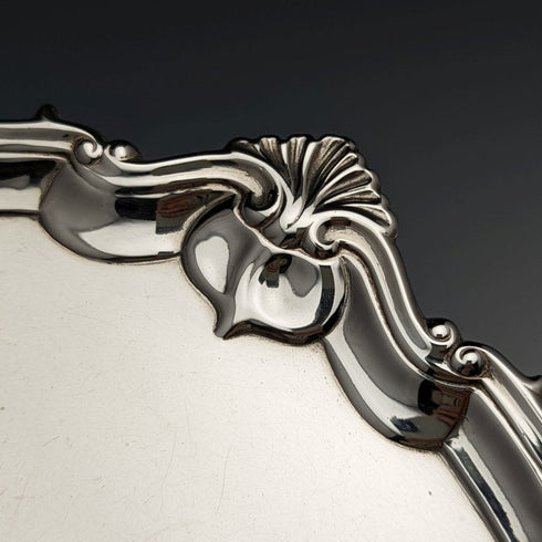 1904 British Antique Pure Silver (925 Silver) Salva Diameter 24.5cm 454g William Hutton