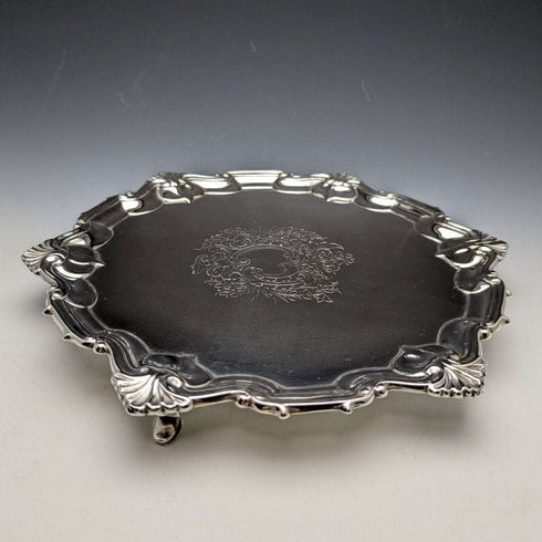1904 British Antique Pure Silver (925 Silver) Salva Diameter 24.5cm 454g William Hutton