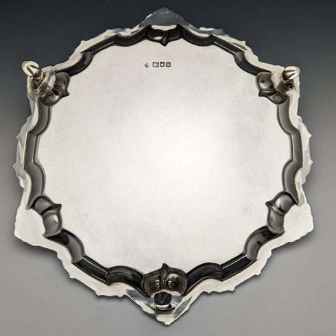 1904 British Antique Pure Silver (925 Silver) Salva Diameter 24.5cm 454g William Hutton