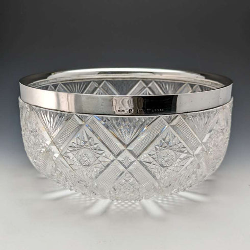 Frutero de cristal tallado con borde de plata esterlina, antigüedad británica de 1910, 1853 g, John Grinsell & Sons