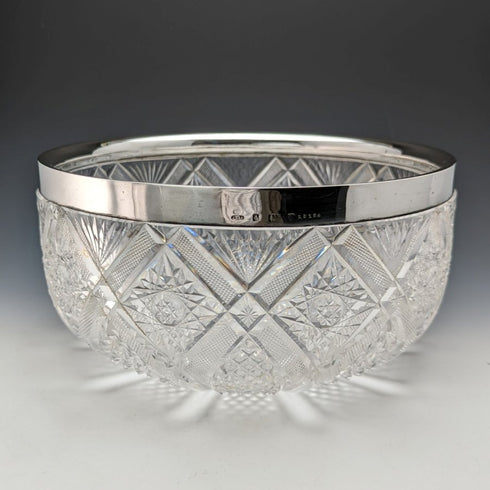 1910 年英國古董純銀邊緣切割玻璃水果碗 1853 克 John Grinsell & Sons