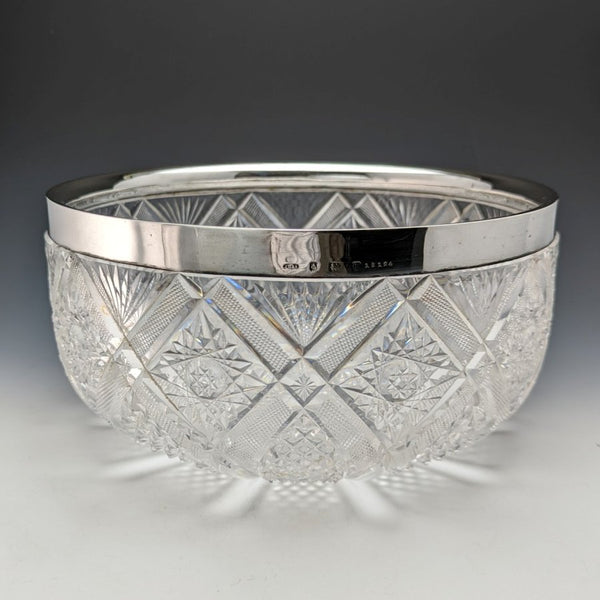 1910 British Antique Sterling Silver Rim Cut Glass Fruit Bowl 1853g John Grinsell & Sons