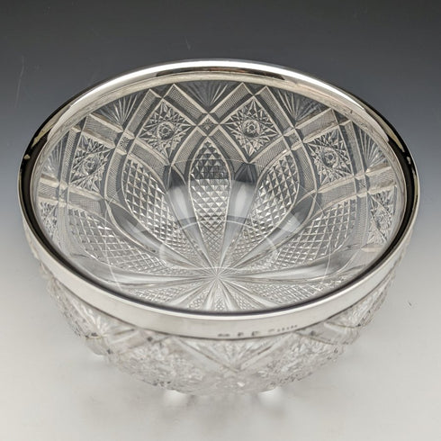 Frutero de cristal tallado con borde de plata esterlina, antigüedad británica de 1910, 1853 g, John Grinsell & Sons