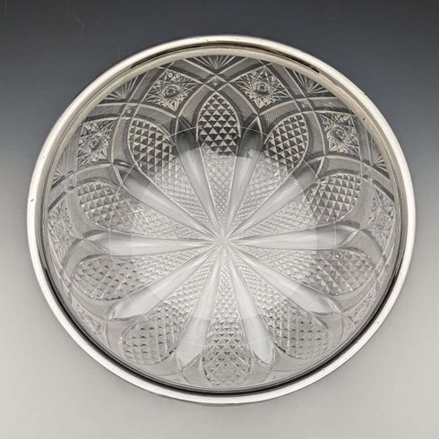 Frutero de cristal tallado con borde de plata esterlina, antigüedad británica de 1910, 1853 g, John Grinsell & Sons