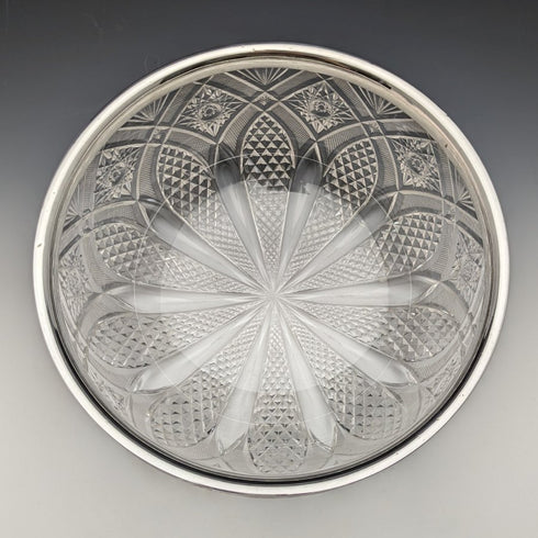 1910 年英國古董純銀邊緣切割玻璃水果碗 1853 克 John Grinsell & Sons