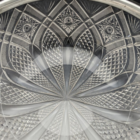 1910 年英國古董純銀邊緣切割玻璃水果碗 1853 克 John Grinsell & Sons