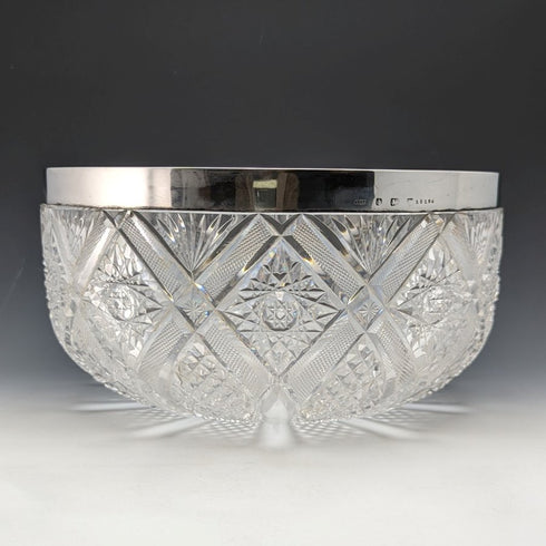 1910 年英國古董純銀邊緣切割玻璃水果碗 1853 克 John Grinsell & Sons
